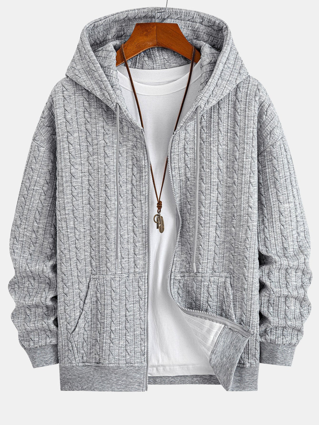 Men's Textured Zip Hoodie Tracksuit – Jacquard Straight-Leg Set