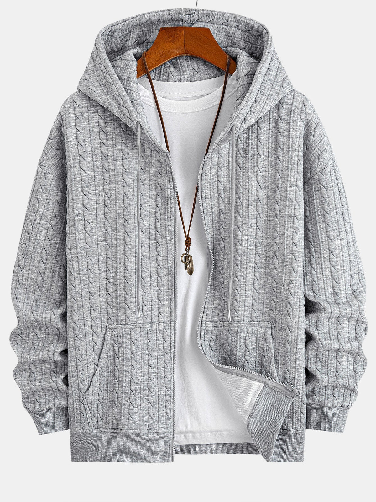 Men's Textured Zip Hoodie Tracksuit – Jacquard Straight-Leg Set