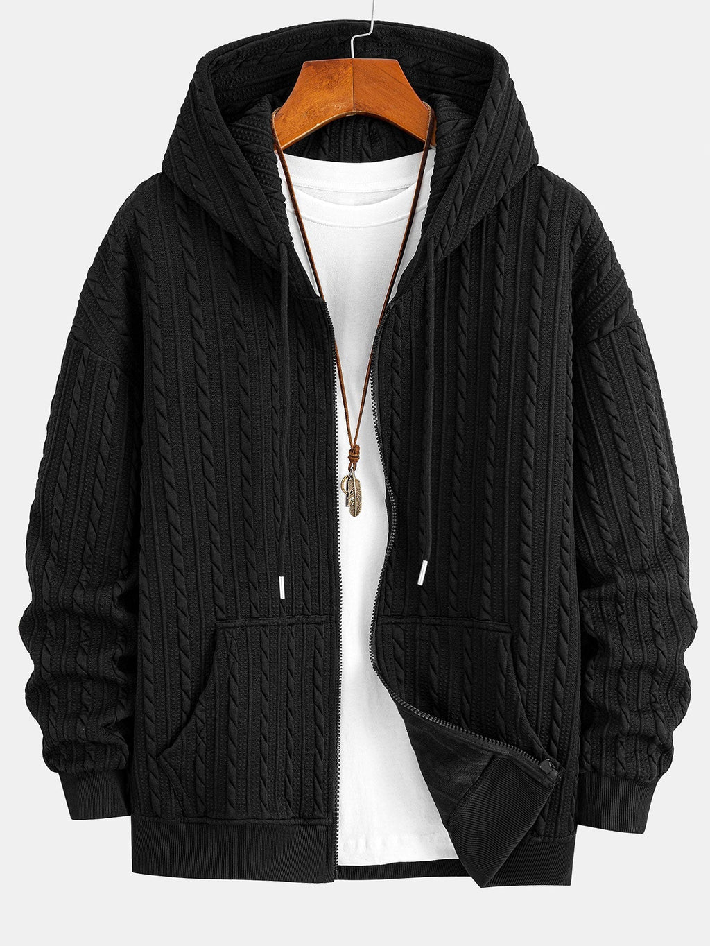 Men's Textured Zip Hoodie Tracksuit – Jacquard Straight-Leg Set