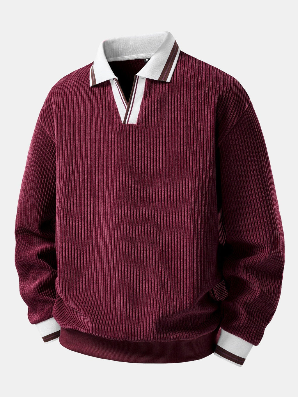 Men's Ribbed Polo Sweatshirt with Open Johnny Collar