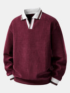 Men's Ribbed Polo Sweatshirt with Open Johnny Collar