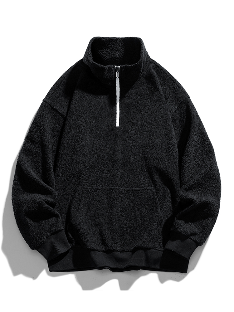 Men's Teddy Fleece Half-Zip Sweatshirt – Relaxed Fit Warm Pullover