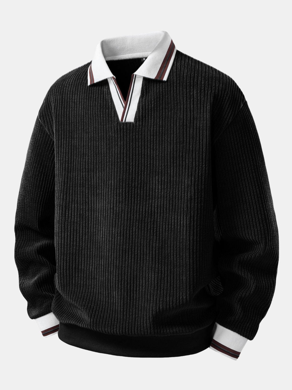 Men's Ribbed Polo Sweatshirt with Open Johnny Collar
