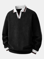 Men's Ribbed Polo Sweatshirt with Open Johnny Collar