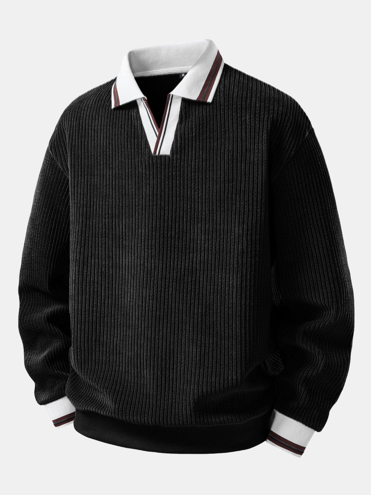 Men's Ribbed Polo Sweatshirt with Open Johnny Collar