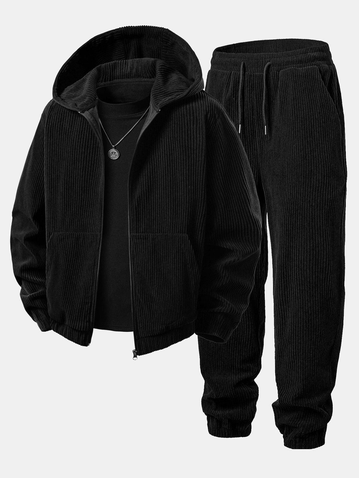 Men's Corduroy Zip Tracksuit – Relaxed Hoodie and Joggers
