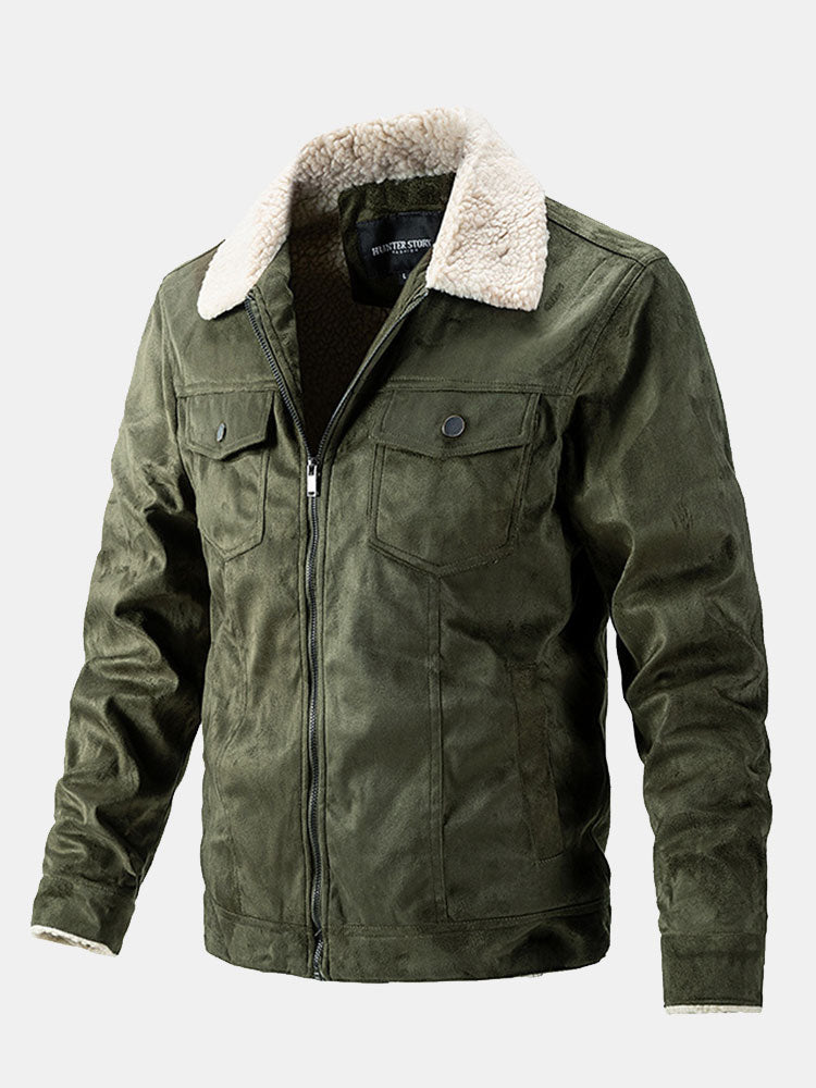 Men's Teddy-Lined Faux Suede Jacket – Warm Winter Zip-Up Outerwear