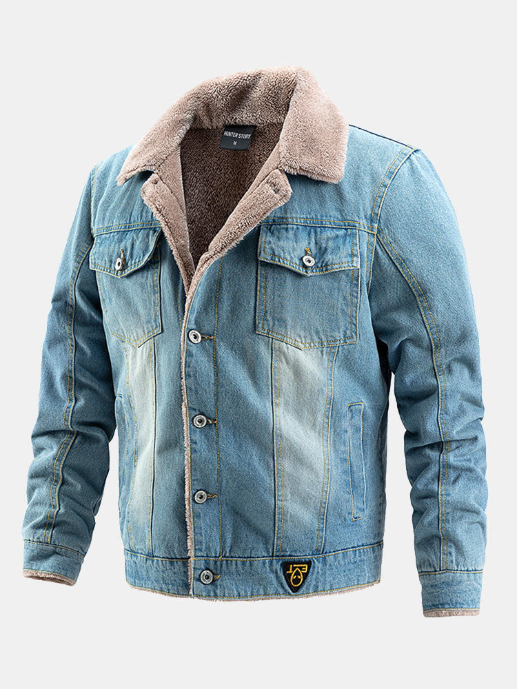 Men's Sherpa-Lined Denim Jacket with Button Front