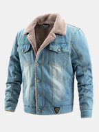Men's Sherpa-Lined Denim Jacket with Button Front