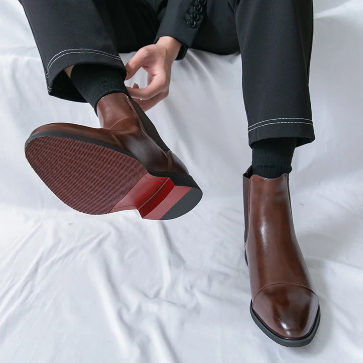 Men's Chelsea Boots – Elastic Side Panels, Red Sole
