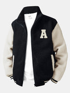 Men's Contrast Teddy Fleece Varsity Jacket