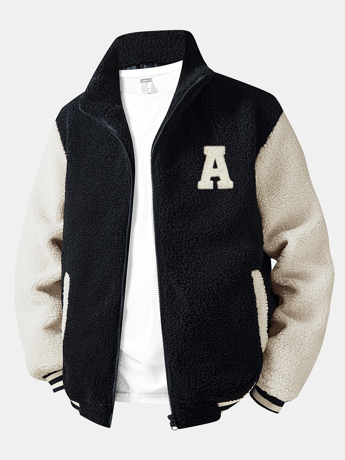 Men's Contrast Teddy Fleece Varsity Jacket