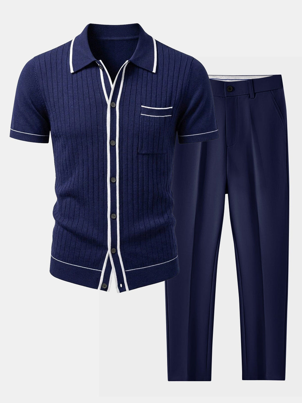 Men's Ribbed Knit Button Shirt Set – Tailored Tapered Trousers