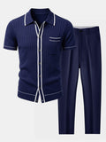 Men's Ribbed Knit Button Shirt Set – Tailored Tapered Trousers