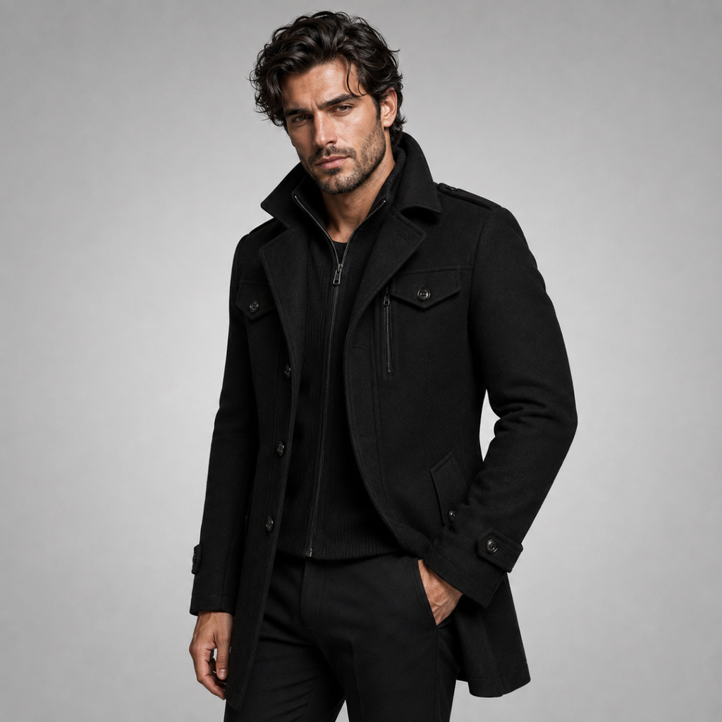 Men's Double-Layer Warm Coat – Zip Inner Layer and Button Front