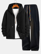Men's Textured Zip Hoodie Tracksuit – Jacquard Straight-Leg Set