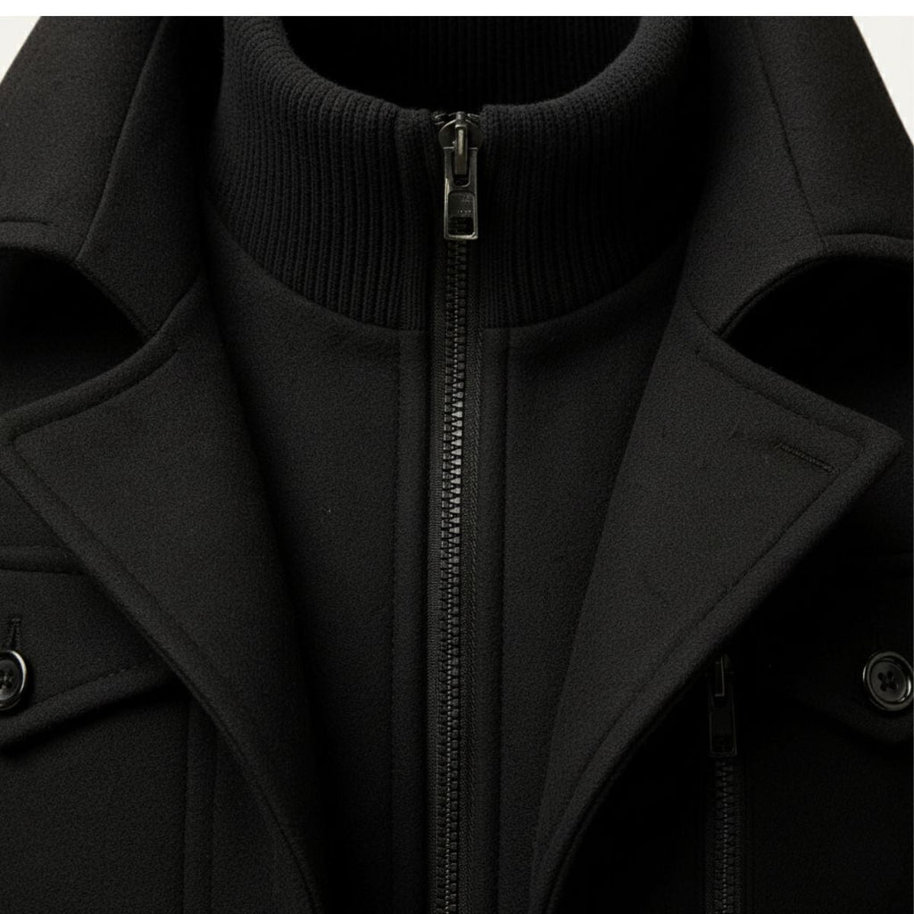 Men's Double-Layer Warm Coat – Zip Inner Layer and Button Front