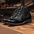 Men's Lace-Up Ankle Boots with Rounded Toe