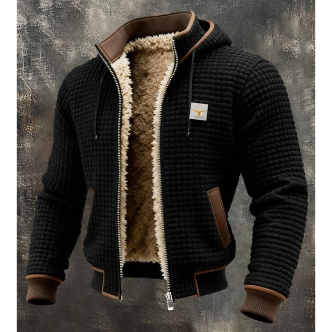 Men's Thermal Fleece Winter Jacket – Quilted Hooded Zip-Up Coat