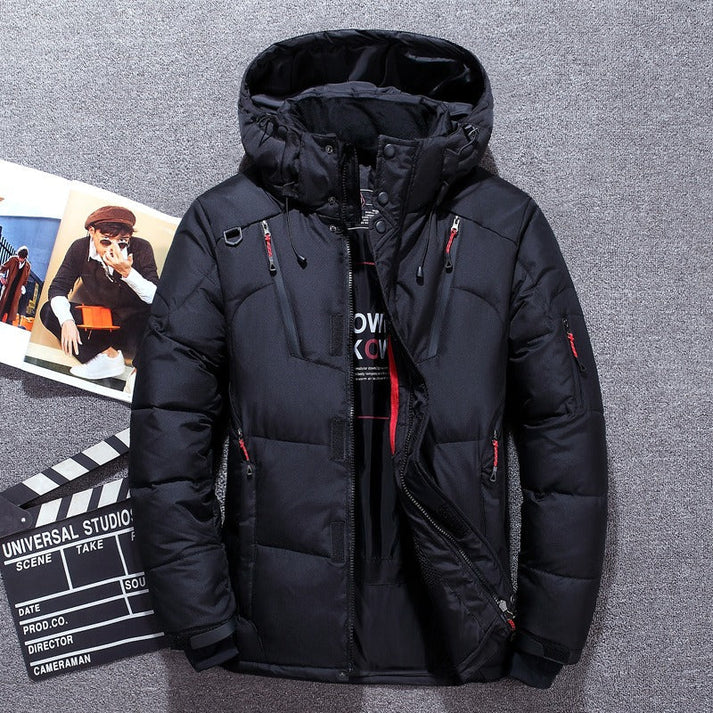 Men's Hooded Down Winter Jacket – Water-Resistant Multi-Zip Outerwear