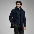 Men's Double-Collar Wool-Blend Business Coat
