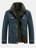 Men's Borg-Lined Denim Jacket – Vintage Washed Button-Up Winter Outerwear