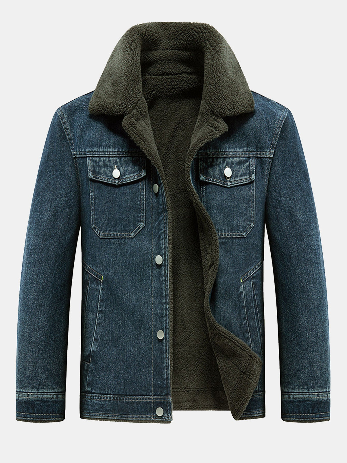 Men's Borg-Lined Denim Jacket – Vintage Washed Button-Up Winter Outerwear