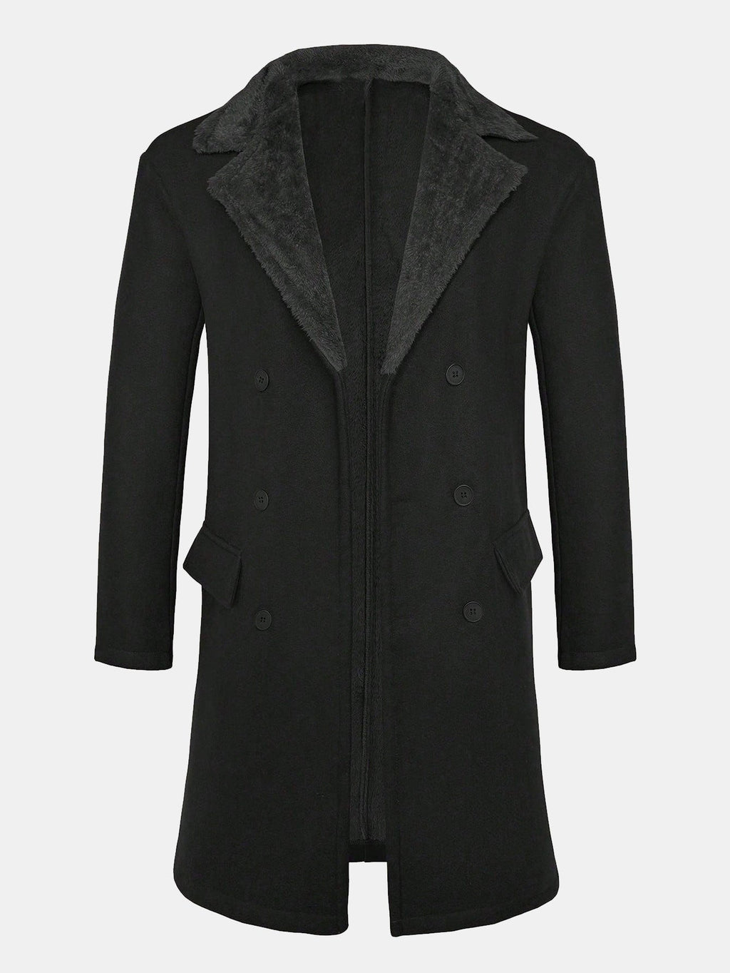 Men's Long Faux wool-blend Winter Coat – Double-Breasted Overcoat