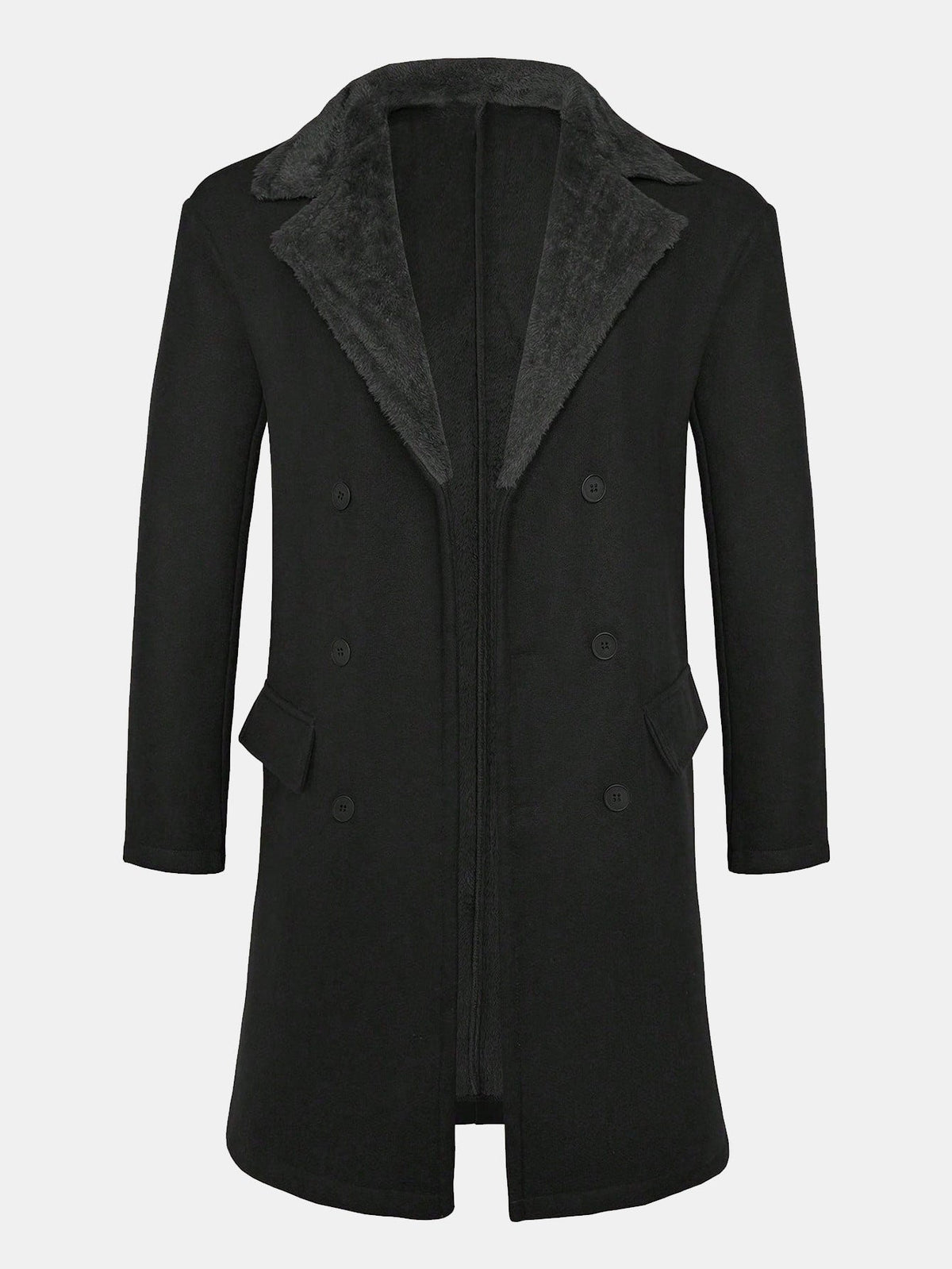 Men's Long Faux wool-blend Winter Coat – Double-Breasted Overcoat