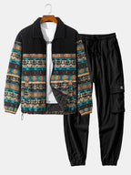 Men's Printed Teddy Fleece Jacket and Corduroy Cargo Jogger Set