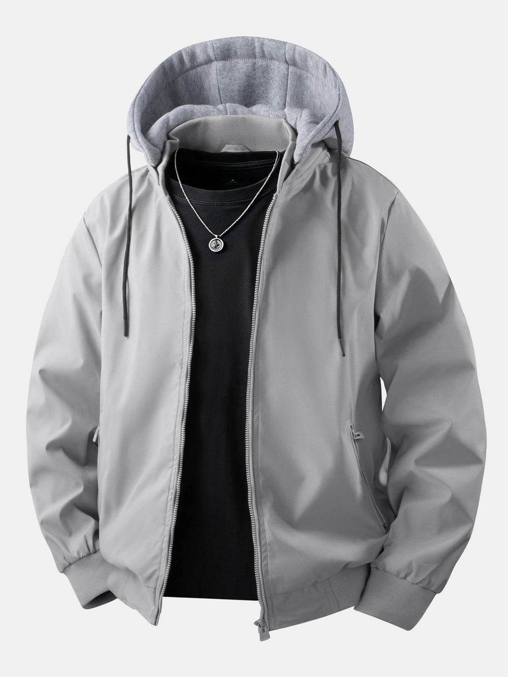 Men's Relaxed Hooded Bomber Jacket – Detachable Drawstring Hood