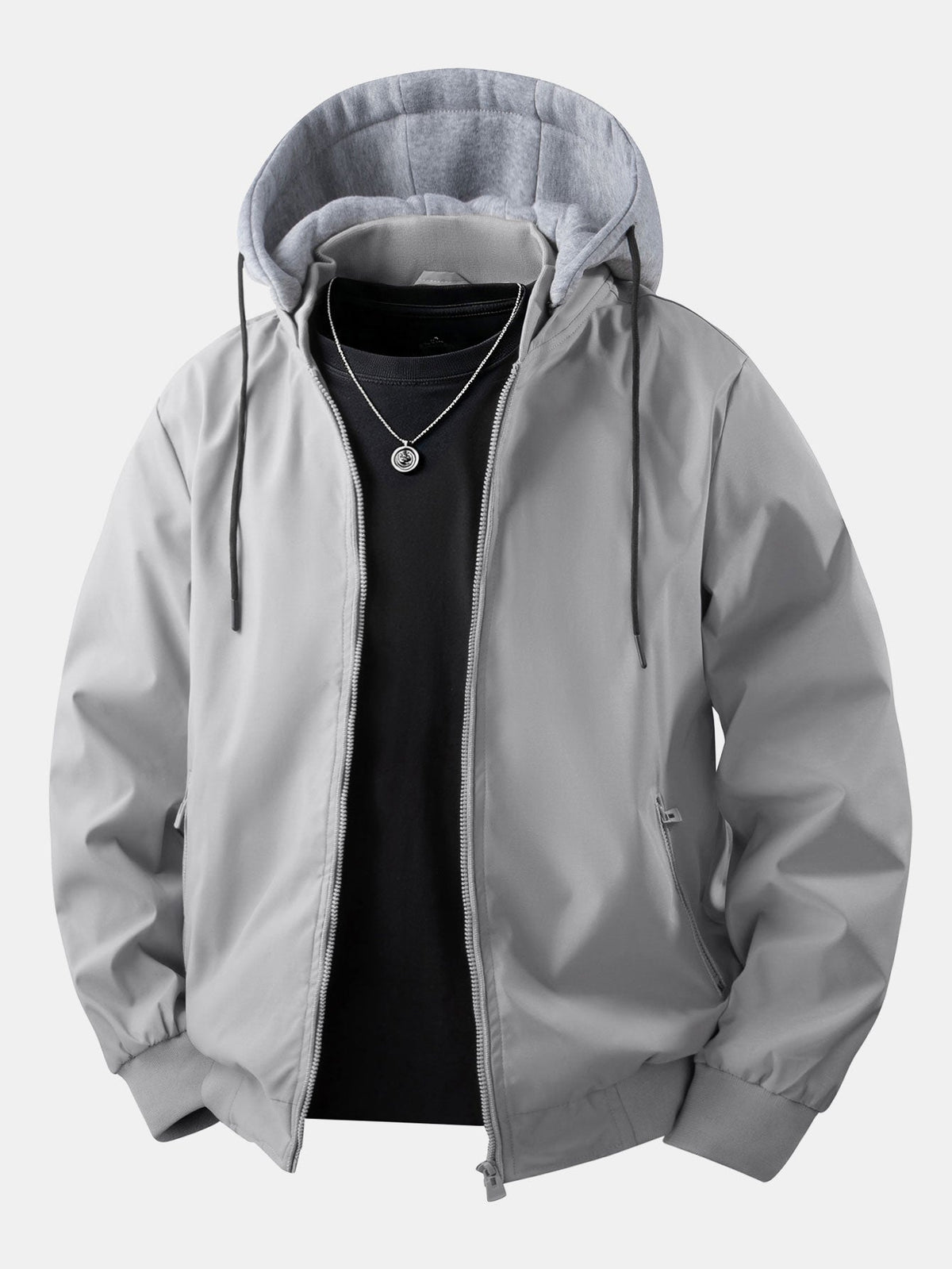 Men's Relaxed Hooded Bomber Jacket – Detachable Drawstring Hood