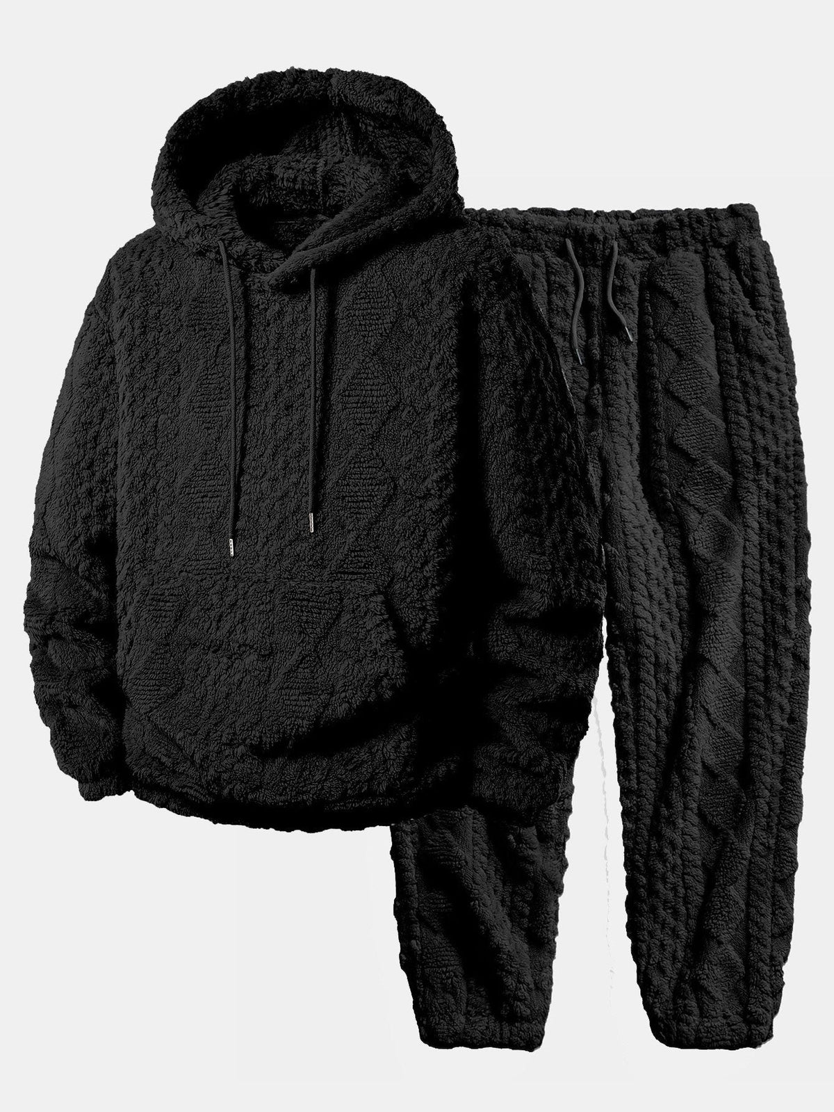 Men's Textured Teddy Tracksuit – Relaxed Hoodie and Joggers