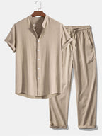 Men's linen-look Blend Summer Co-Ord – Stand Collar Shirt