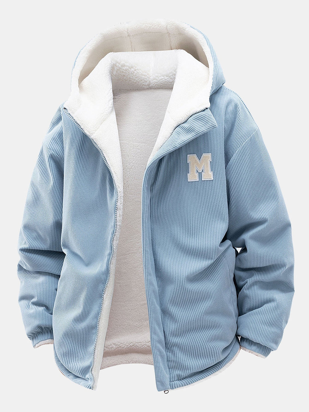 Men's Reversible Corduroy Hooded Jacket with Teddy Fleece