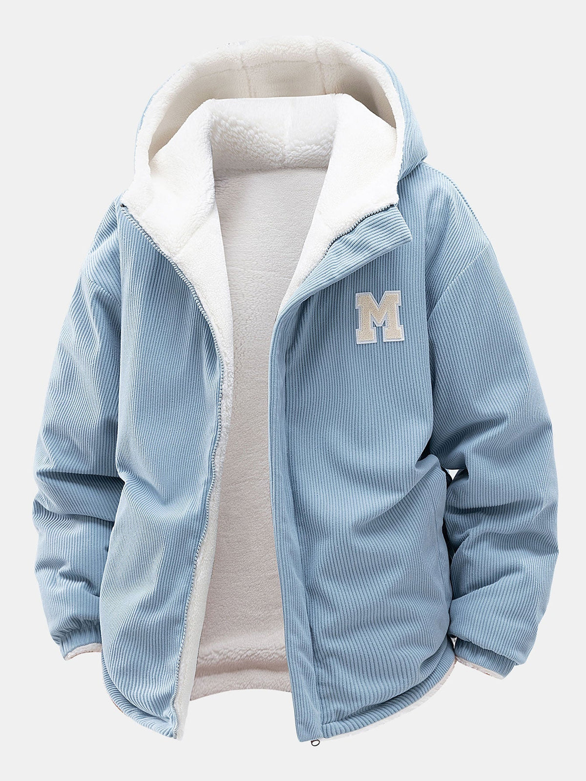 Men's Reversible Corduroy Hooded Jacket with Teddy Fleece