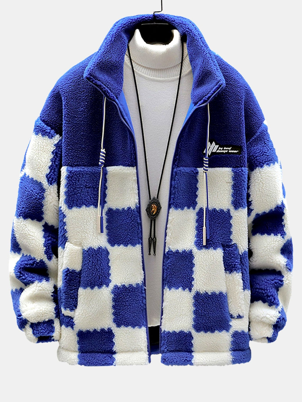 Men's Printed Teddy Fleece Jacket with High Collar