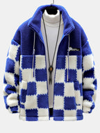 Men's Printed Teddy Fleece Jacket with High Collar