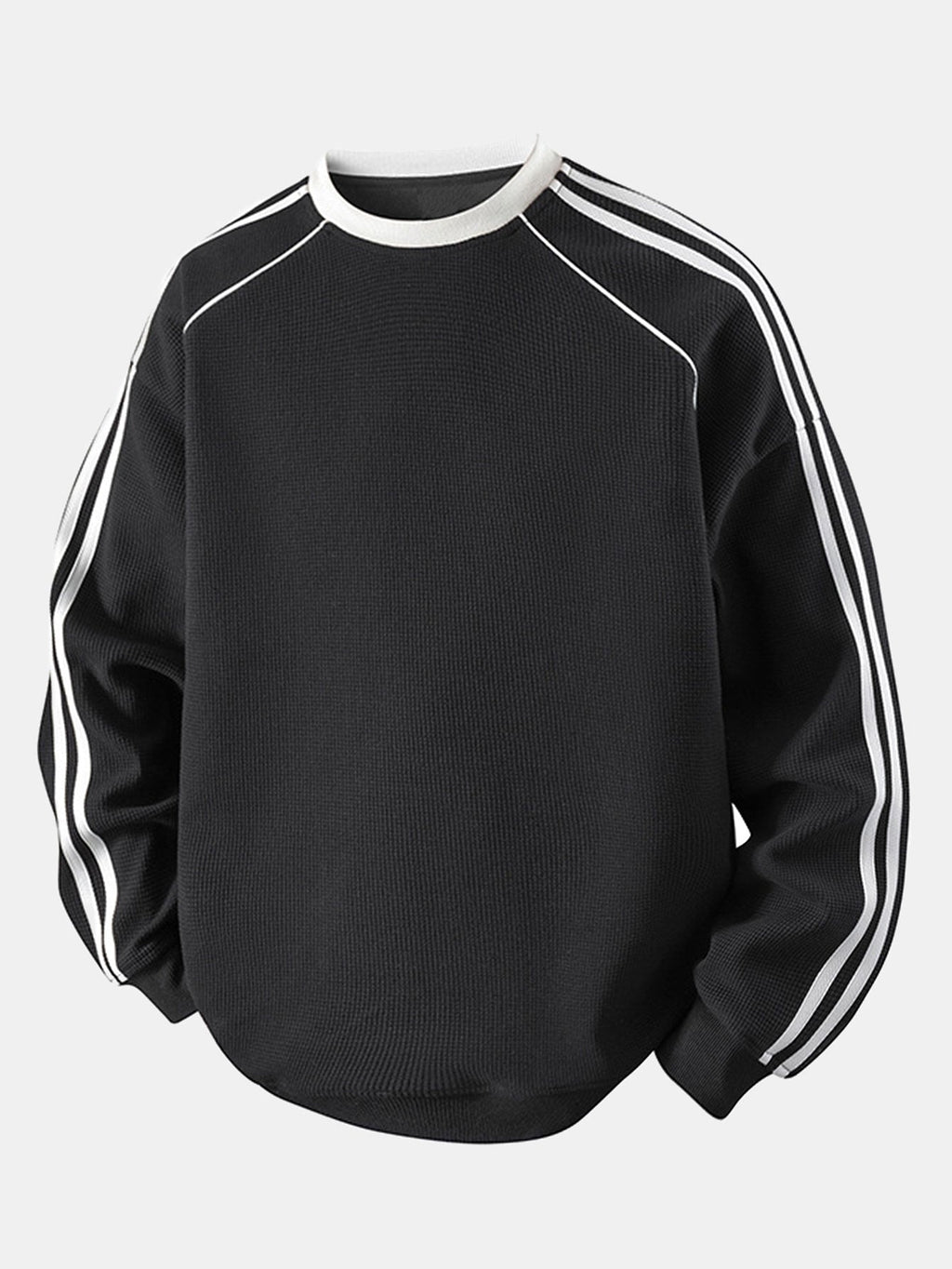 Men's Striped Waffle Crew Neck Sweatshirt