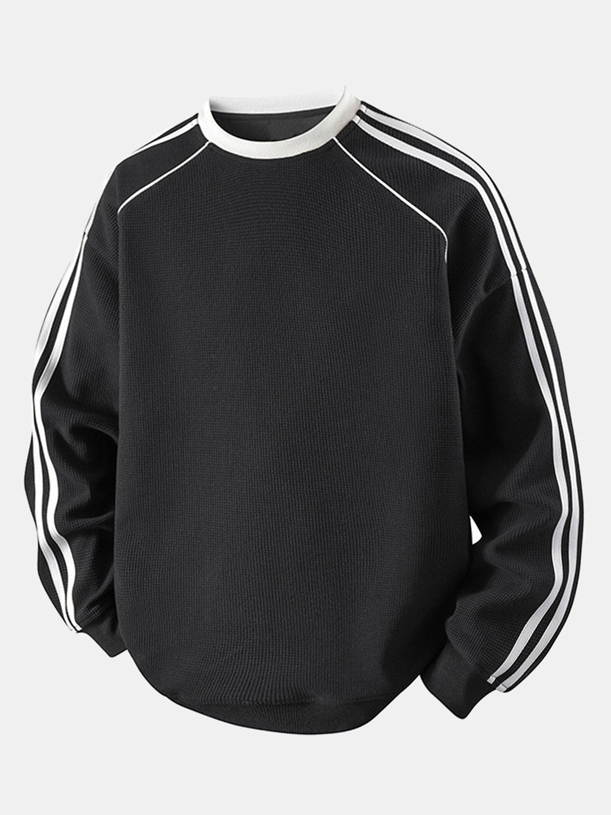 Men's Striped Waffle Crew Neck Sweatshirt