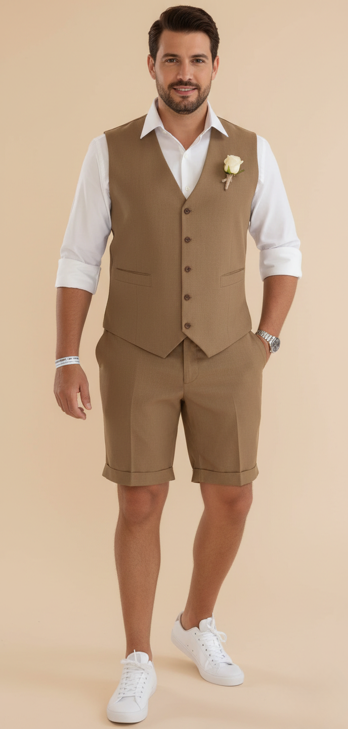 Men's Tailored Waistcoat and Shorts Set – Smart Casual Summer Outfit