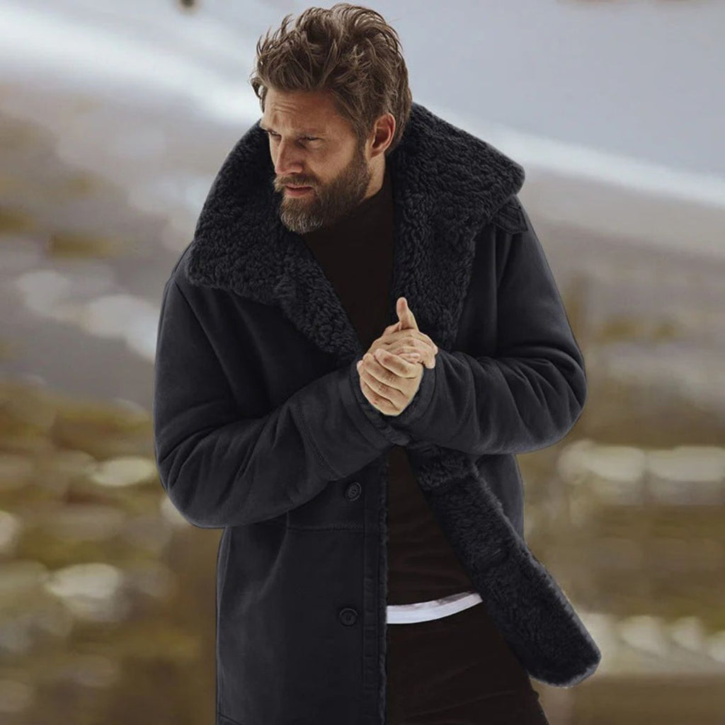 Men's Shearling-Style Collar Winter Coat – Classic Overcoat