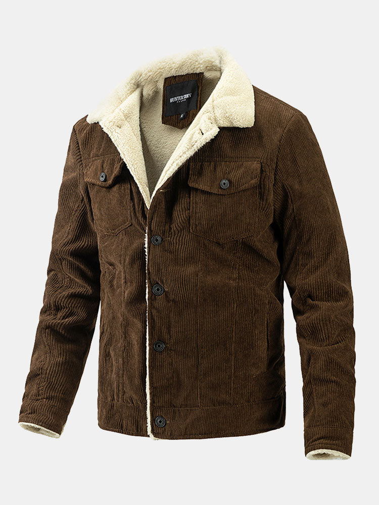 Men's Sherpa-Lined Corduroy Jacket with Button Front