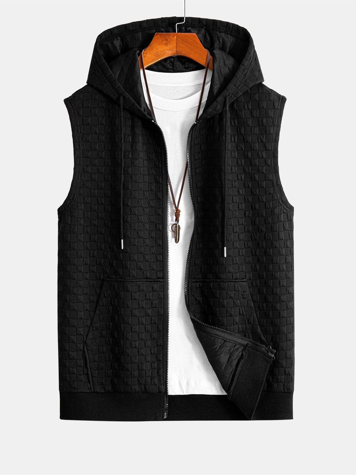 Men's Sleeveless Hooded Vest Tracksuit – Textured Jogger Co-Ord