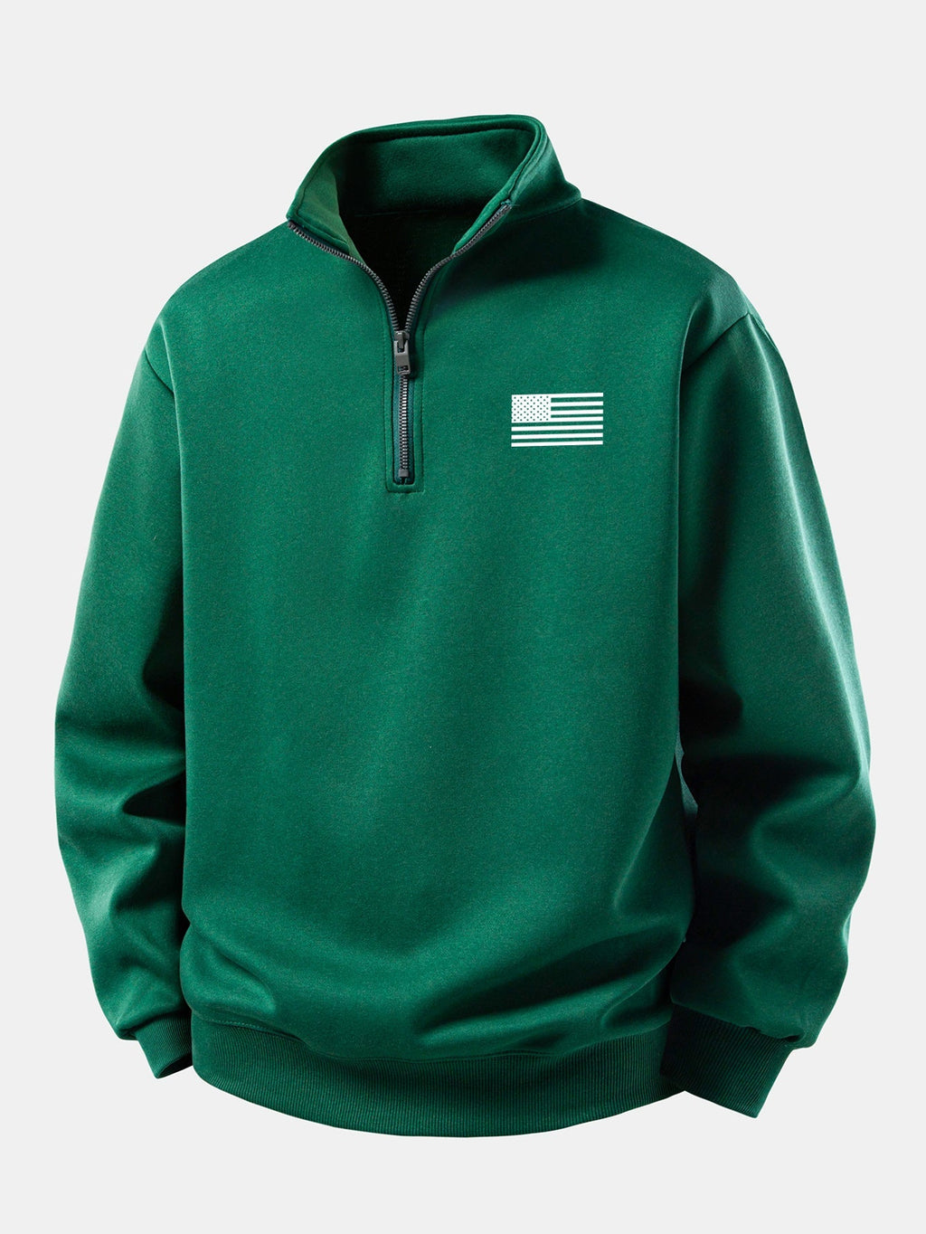 Men's American Flag Print Quarter Zip Sweatshirt with Stand Collar