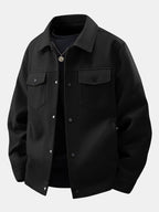 Men's Wool-Look Utility Jacket – Relaxed Snap-Button Overshirt