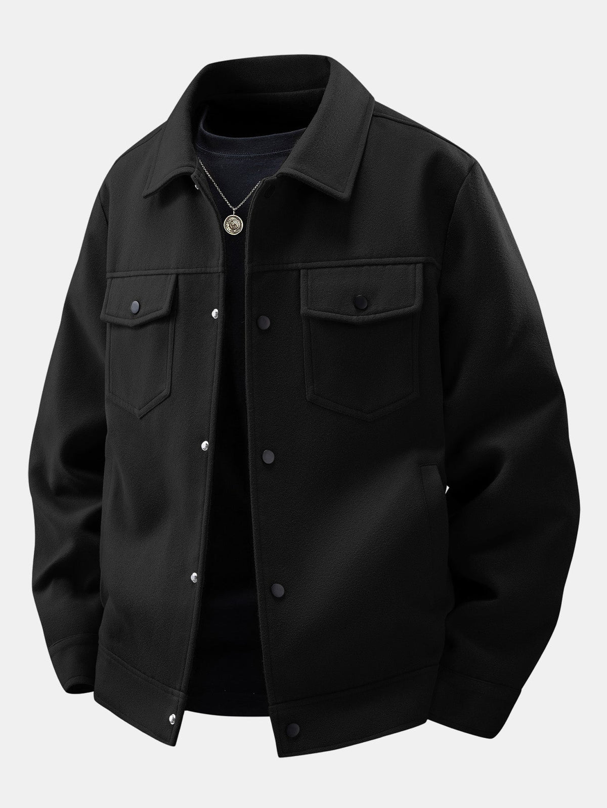Men's Wool-Look Utility Jacket – Relaxed Snap-Button Overshirt