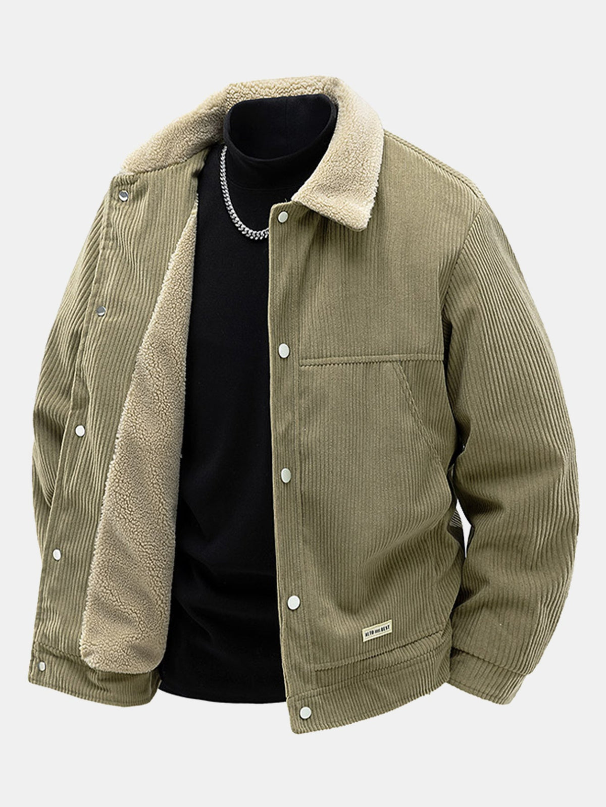 Men's Sherpa-Lined Corduroy Jacket with Snap Buttons