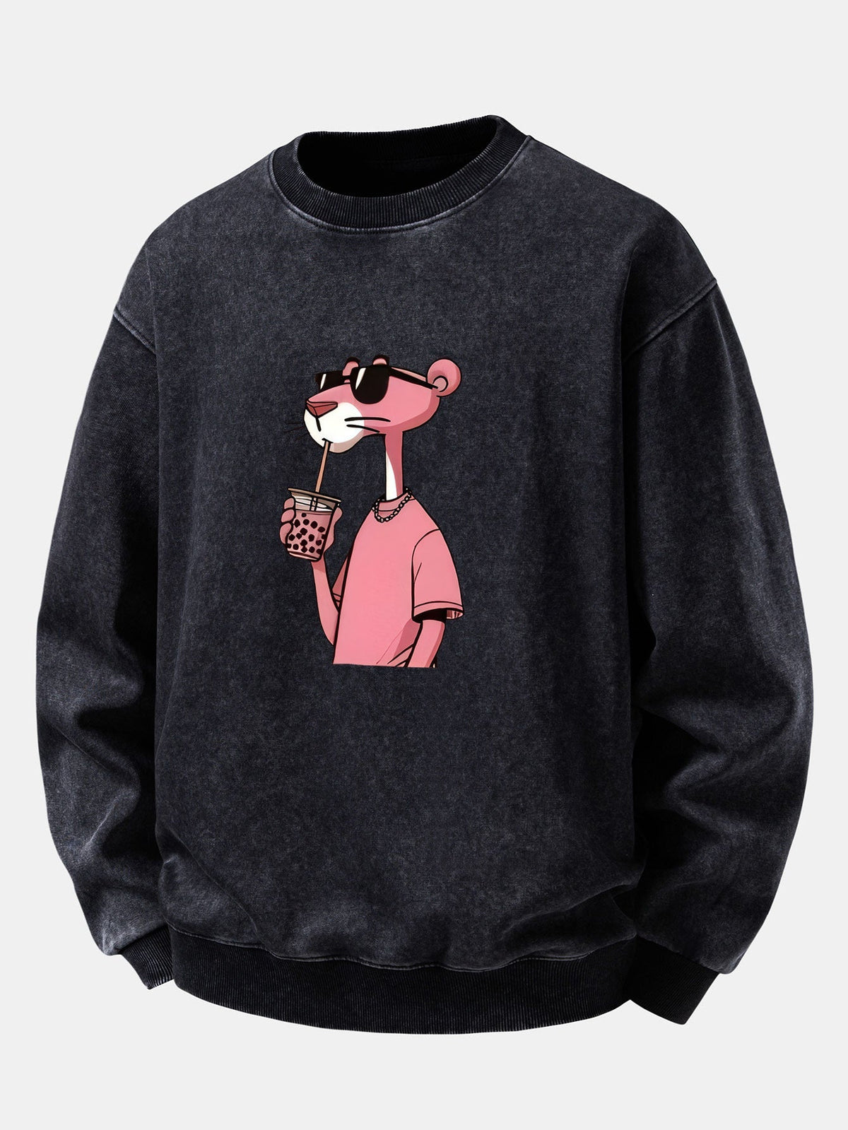 Men's Vintage Washed Cotton Sweatshirt with Pink Panther Graphic