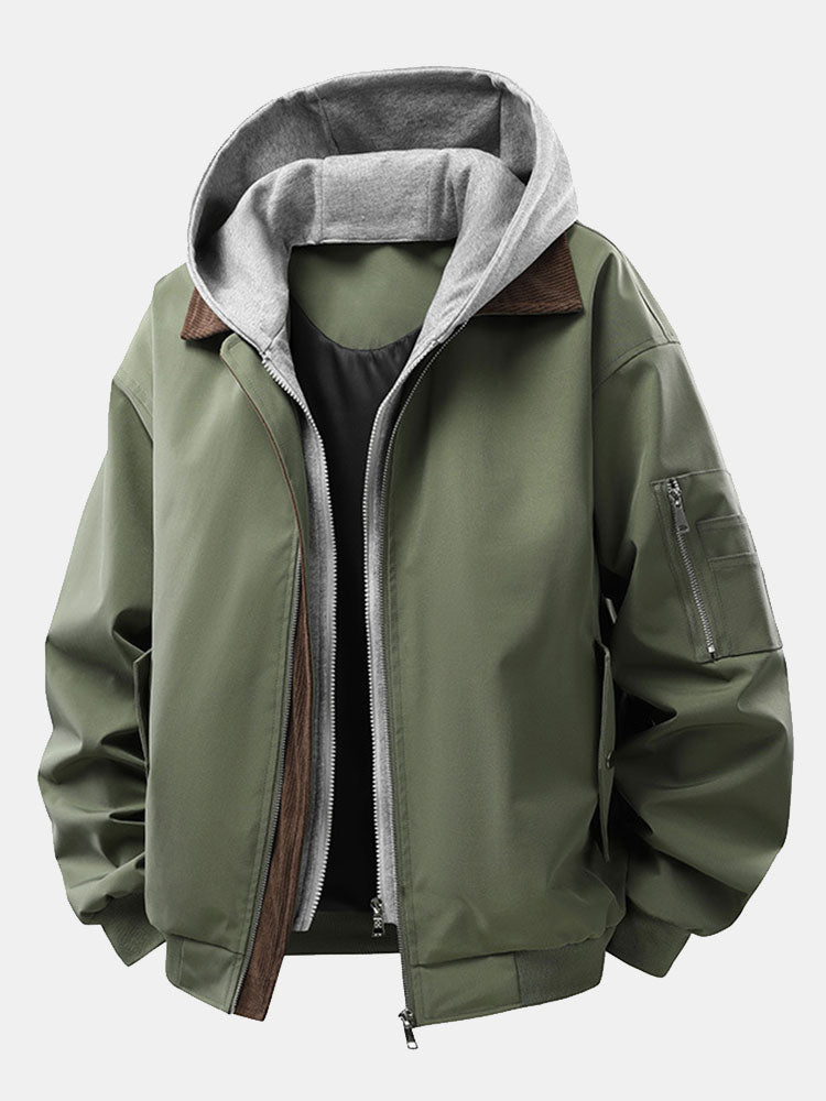 Men's Relaxed Fit Bomber Jacket with Detachable Hood